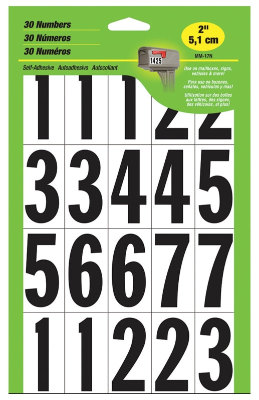 Hy-Ko MM-17N Packaged Number Set, 5-1/4 in W x 9 in H Dimensions, 1-3/4 in H Character, Black Character, Vinyl, Pack of 10