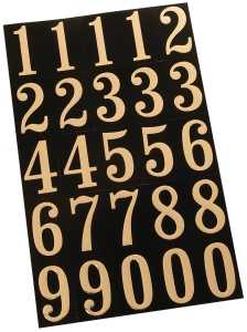 Hy-Ko MM-3N Packaged Number Set, 1-3/4 in H Character, Gold Character, Black Background, Mylar, Pack of 10