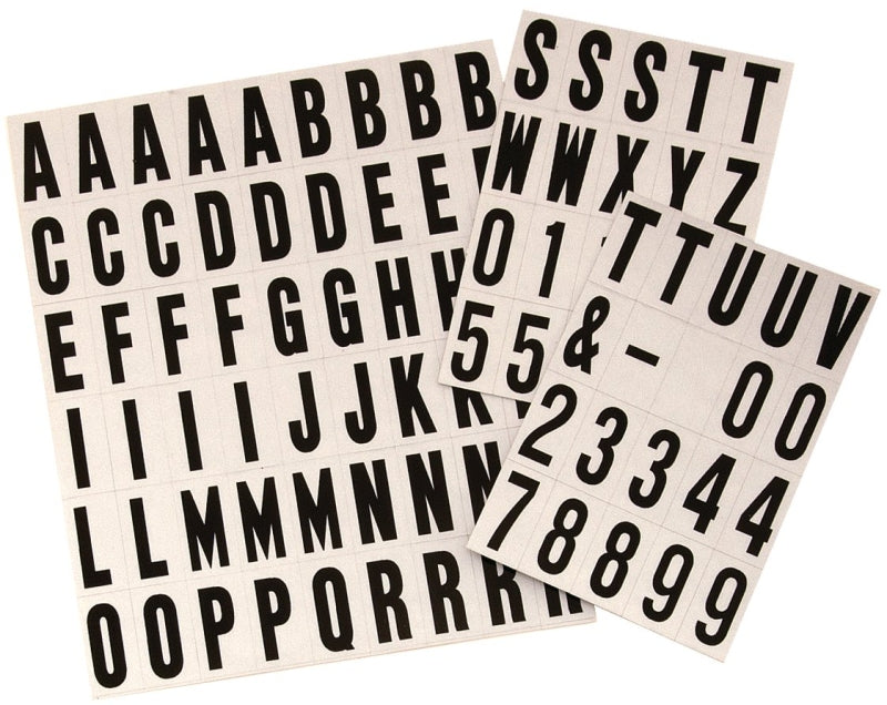 Hy-Ko MM-21 Packaged Number and Letter Set, 3/4 in H Character, Black Character, Silver Background, Vinyl, Pack of 10