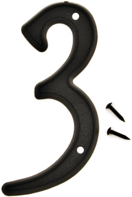 Hy-Ko PN-29/3 House Number, Character: 3, 4 in H Character, Black Character, Plastic, Pack of 10