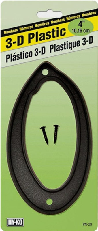 Hy-Ko PN-29/0 House Number, Character: 0, 4 in H Character, Black Character, Plastic, Pack of 10