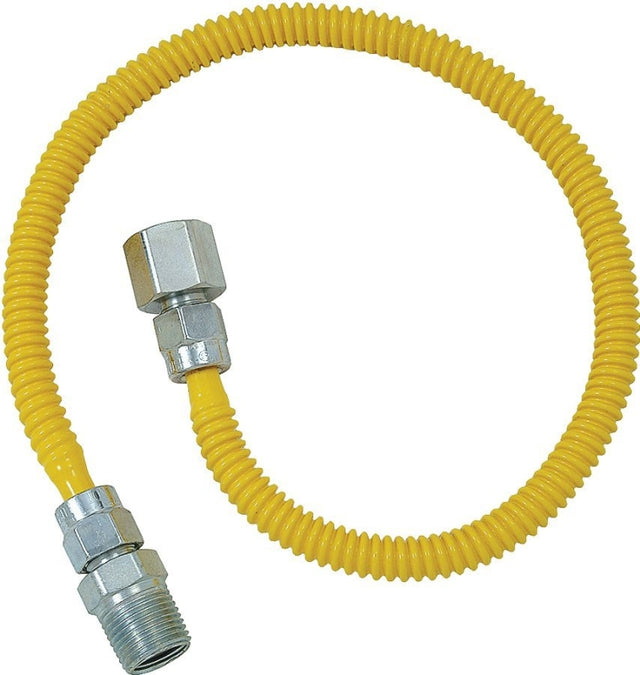 BrassCraft ProCoat Series CSSL54-48P Gas Connector, 1/2 in FIP x 1/2 in MIP (3/8 in FIP Tap), Stainless Steel, 48 in L