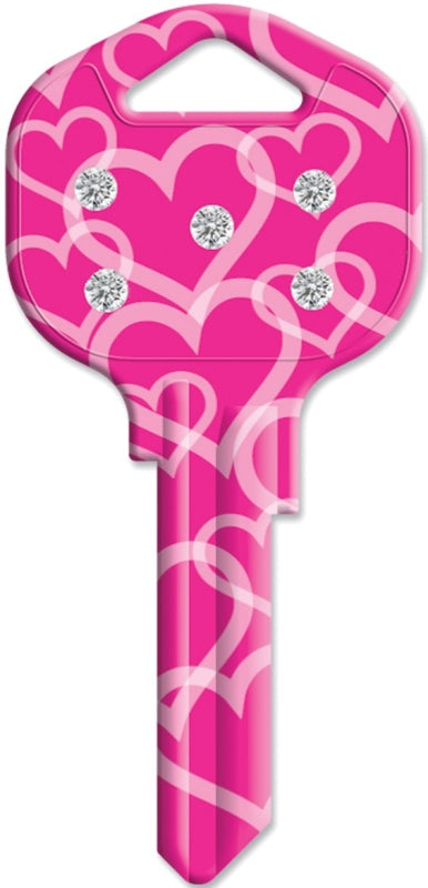 Hy-Ko 16005KW1-HTS Key Blank, Bling Hearts, Brass, Painted, For: Kwikset KW1, Titan KW10 Keyways, Pack of 5