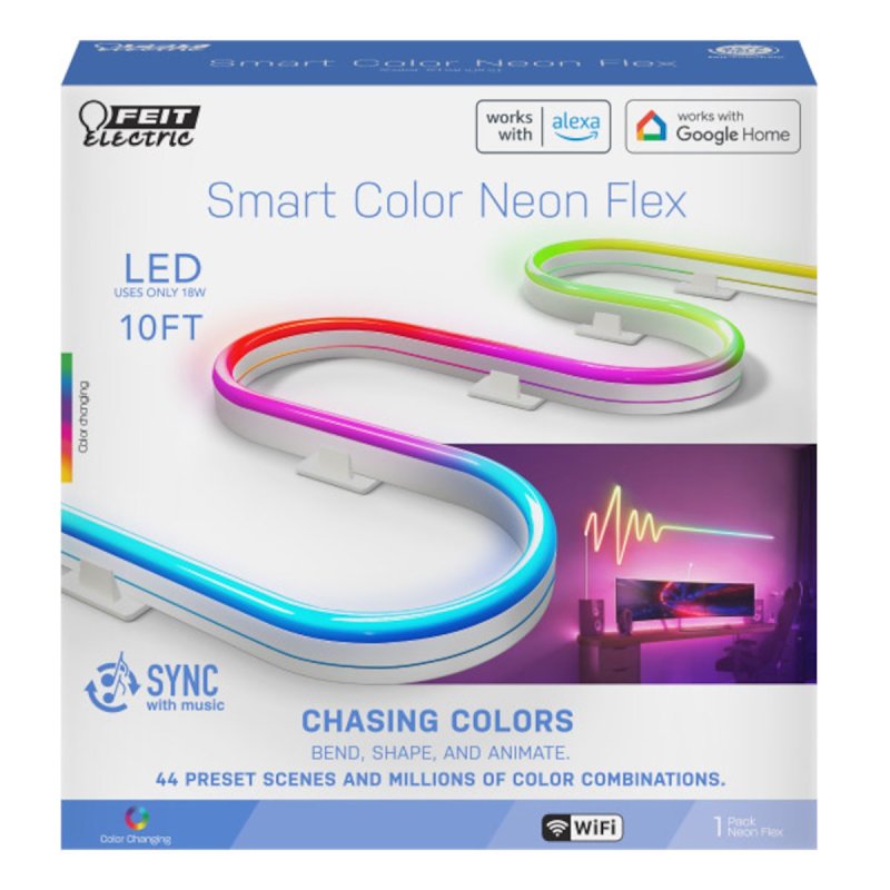 Feit Electric NF10/CHASE/AG Neon Flex Rope Light, 100/240 V, 22 W, LED Lamp, Multi-Color Light, 125 in L