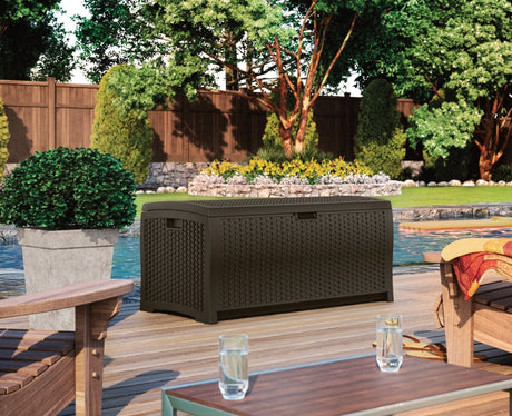 Suncast DBW7300 Wicker Deck Box, 46 in W, 21-1/2 in D, 22-1/2 in H, Resin, Java