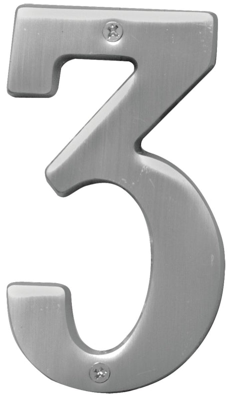 Hy-Ko Prestige Series BR-51SN/3 House Number, Character: 3, 5 in H Character, Nickel Character, Brass, Pack of 3