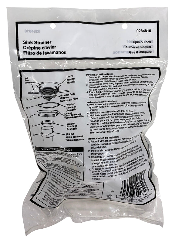 ProSource 122048 Basket Strainer Assembly, 4.4 in Dia, For: 3-1/2 to 4 in Dia Opening Sink