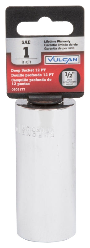 Vulcan MT6528632 Drive Socket, 1 in Socket, 1/2 in Drive, 12-Point, Chrome Vanadium Steel, Chrome