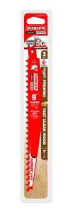 Diablo DS0903CP3 Series Reciprocating Saw Blade, Applicable Materials: Wood, 9 in L, 3 TPI, Carbide Cutting Edge, 3/PK