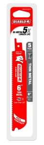 Diablo DS0620BF5 Series Reciprocating Saw Blade, Applicable Materials: Metal, 6 in L, 20/24 TPI, 5/PK