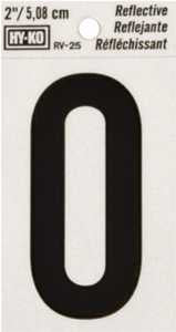 Hy-Ko RV-25/0 Reflective Sign, Character: 0, 2 in H Character, Black Character, Silver Background, Vinyl, Pack of 10