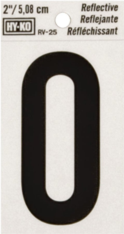 Hy-Ko RV-25/0 Reflective Sign, Character: 0, 2 in H Character, Black Character, Silver Background, Vinyl, Pack of 10