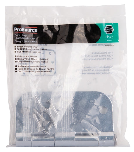 ProSource 20347BCX Door Hinge, Steel, Chrome, Loose Pin, 180 deg Range of Motion, Screw Mounting