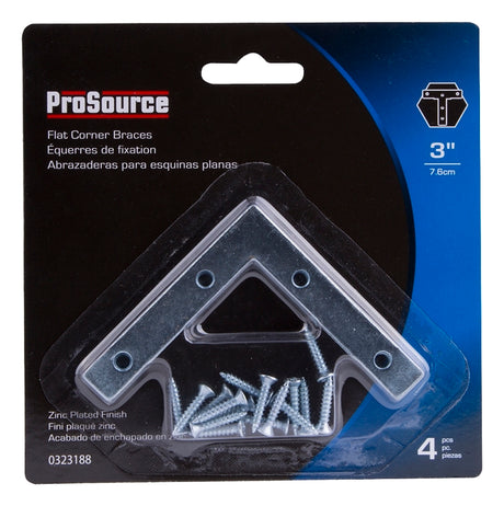 ProSource FC-Z03-C4PS Corner Brace, 3 in L, 3 in W, 1/2 in H, Steel, Zinc-Plated, 1.6 mm Thick Material