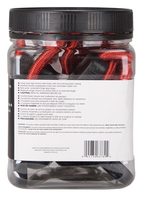ProSource FH4032 Stretch Cord, 9 mm Dia, 24 in L, Polypropylene, Red, Hook End, Pack of 12