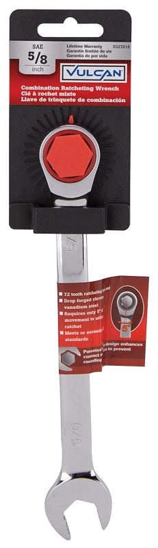 Vulcan PG5/8 Combination Wrench, SAE, 5/8 in Head, Chrome Vanadium Steel, Polished Mirror