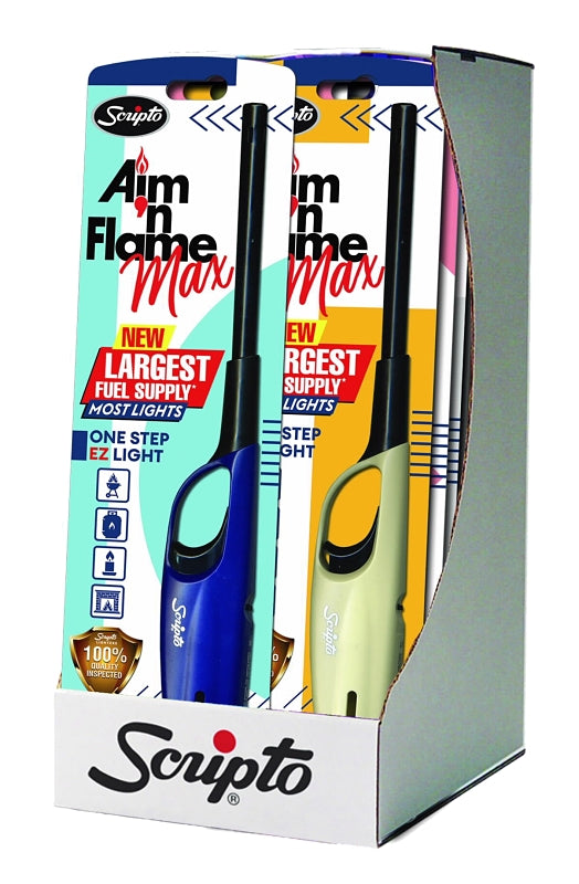 Scripto Aim 'n Flame MAX Series BGM19-1/12CD Utility Lighter, Assorted, Pack of 12