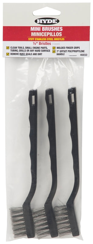 Hyde 46650 Mini Brush, 1/2 in L Trim, Stainless Steel Bristle, 10 in OAL