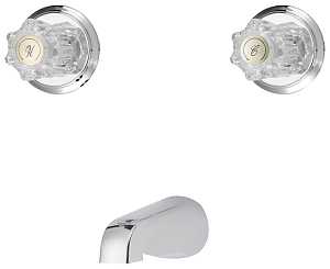 Boston Harbor GU-TQOB015CP Tub Faucet, 2-Handle, Round Handle, Metal/Plastic, Wall Mounting, Plastic Tub Spout