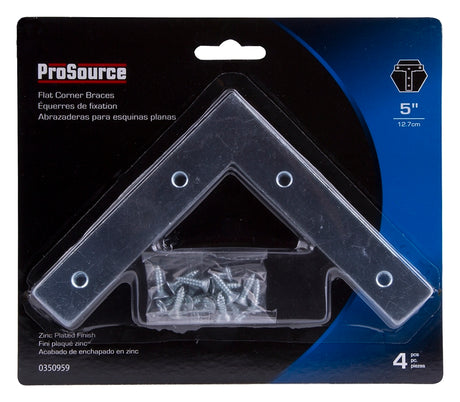ProSource FC-Z05-C4PS Corner Brace, 5 in L, 5 in W, 7/8 in H, Steel, Zinc-Plated, 1.8 mm Thick Material