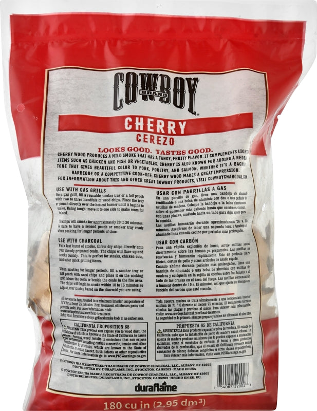 Cowboy 51412T Series Smoking Chip, Cherry, 12 in L, Wood, 180 cu-in, Pack of 6