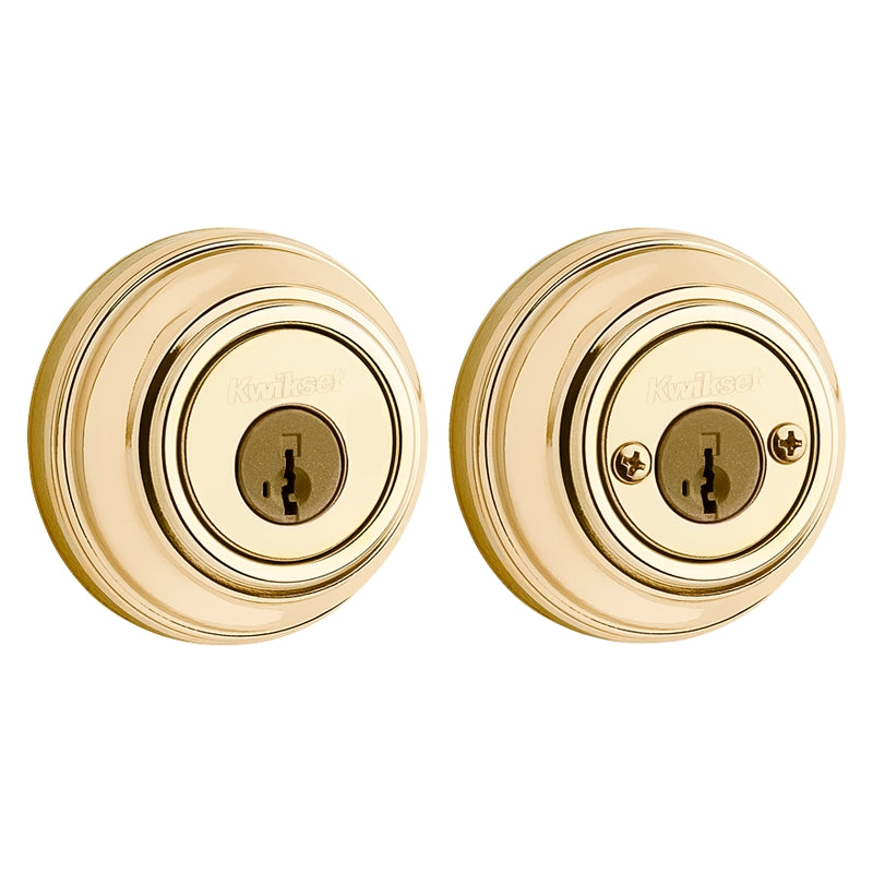 Kwikset 99850-071 Deadbolt, Traditional, 1 Grade, Metal, Polished Brass, 2-3/8, 2-3/4 in Backset, KW1, K4 Keyway