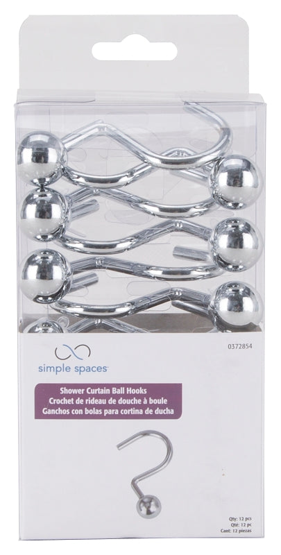 Simple Spaces SD-CBH-CH Ball Shower Curtin Hook, 1-1/16 in Opening, Steel, Chrome, 1-3/4 in W, 2-7/8 in H