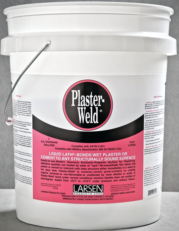 Larsen Plaster-Weld PWP05 Bonding Agent, Liquid, Low to Slight Acetic, Pink, 5 gal Pail