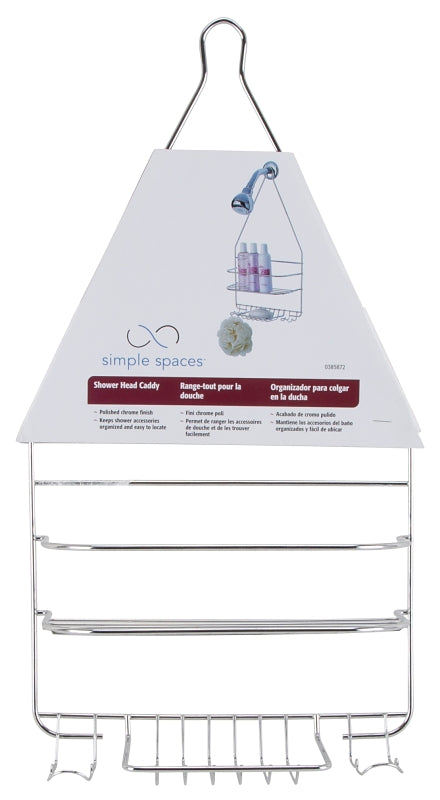 Simple Spaces SS-SC-25-CH-3L Shower Caddy, 2-Shelf, Steel, 10 in OAW, 19 in OAH, 4-1/4 in OAD, 10 lb