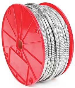 Koch 003292/695911 Aircraft Cable, 3/8 in Dia, 250 ft L, 2880 lb Working Load, Galvanized