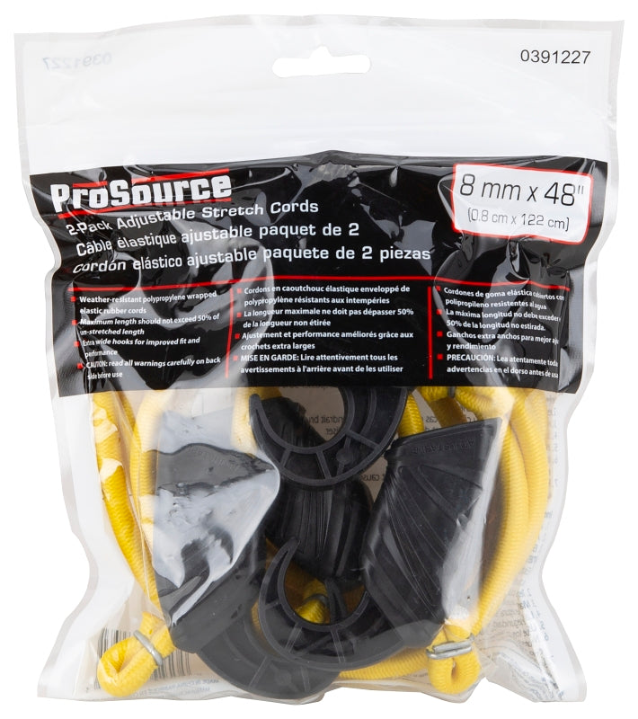 ProSource FH4036 Stretch Cord, 8 mm Dia, 48 in L, Polypropylene, Yellow, Hook End
