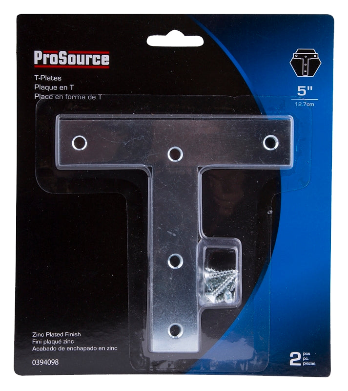 ProSource TP-Z05-C2PS T-Plate, 5 in L, 5 in W, 2 mm Thick, Steel, Zinc