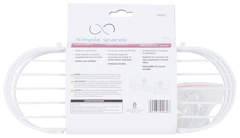 Simple Spaces SS-SC-29-PE-3L Shower Caddy, 1-Shelf, Steel, 11-5/8 in OAW, 3-1/8 in OAH, 4-1/2 in OAD, 10 lb