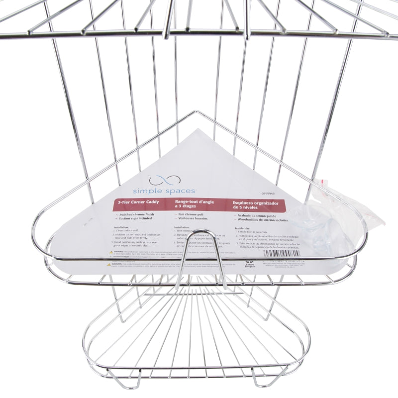 Simple Spaces SS-SC3-29-CH-3L Shower Caddy, 3-Shelf, 11-5/8 in OAW, 23-1/4 in OAH, 8-1/4 in OAD, 10 lb