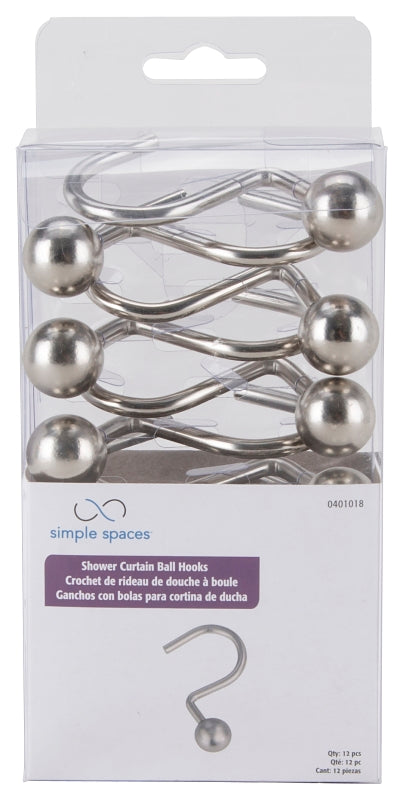 ProSource SD-CBH-SN Ball Shower Curtin Hook, 1-1/16 in Opening, Steel, Brushed Nickel, 1-3/4 in W, 2-7/8 in H