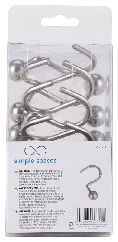 ProSource SD-CBH-SN Ball Shower Curtin Hook, 1-1/16 in Opening, Steel, Brushed Nickel, 1-3/4 in W, 2-7/8 in H