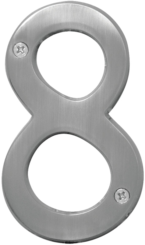 Hy-Ko Prestige Series BR-43SN/8 House Number, Character: 8, 4 in H Character, Nickel Character, Brass, Pack of 3