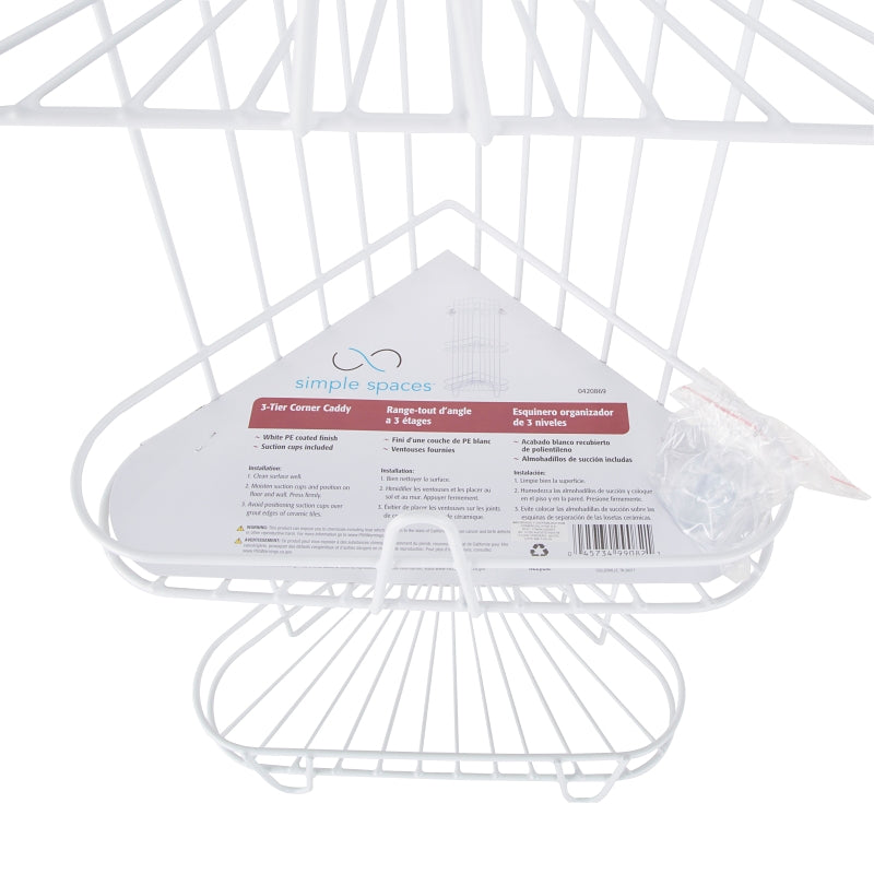 Simple Spaces SS-SC3-29-PE-3L Shower Caddy, 3-Shelf, 11-5/8 in OAW, 23-1/4 in OAH, 8-1/4 in OAD, 10 lb