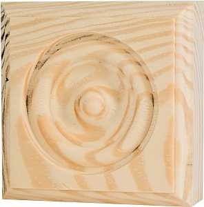 Waddell RTB25-36 Trim Block, 2-3/4 in H, 2-3/4 in W, Rosette Pattern, Pine Wood