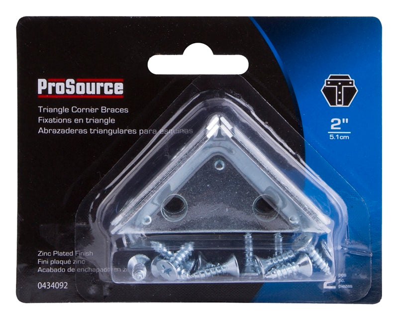 ProSource 22490ZCB-PS Corner Brace, 2 in L, 2 in W, 21/32 in H, Steel, Zinc-Plated, 1.5 mm Thick Material