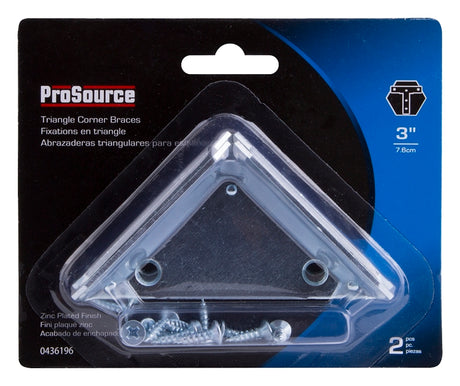 ProSource 22491ZCB-PS Corner Brace, 3 in L, 3 in W, 13/16 in H, Steel, Zinc-Plated, 2 mm Thick Material