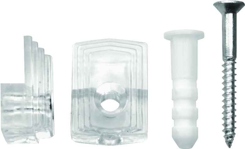 OOK 50225 Mirror Clip Set, 1/4 in L Dimensions, 20 lb, Plastic, Clear, Wall, 10 PK