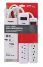 Prime PBCB0004 General-Purpose Surge Protector, 125 V, 15 A, 6 -Outlet, 750 J Energy, <1 ns Response, White