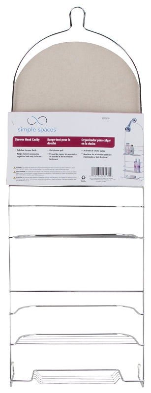Simple Spaces SS-5786-CH-3L Shower Caddy, 3-Shelf, Steel, 10 in OAW, 27-3/4 in OAH, 4-1/4 in OAD, 10 lb