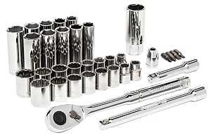 Crescent CTK35 Mechanic Tool Set, 35-Piece, Steel Alloy, Chrome