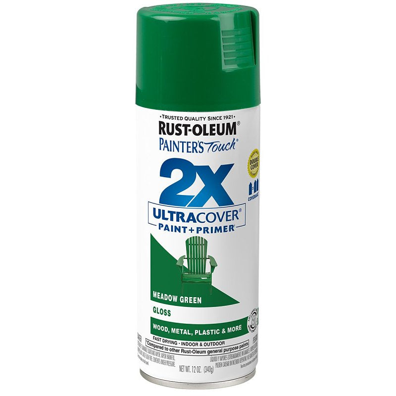 Painter's Touch 2X Ultra Cover 334039 Spray Paint, Gloss, Meadow Green, 12 oz Aerosol Can