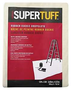 Trimaco Rubber-Duckie 80203 Drop Cloth, 15 ft L, 12 ft W, Butyl/Drapery Fabric, Beige/Cream