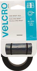 VELCRO Brand One Wrap 90302 Fastener, 3/4 in W, 48 in L, Velcro, Black, Pack of 6