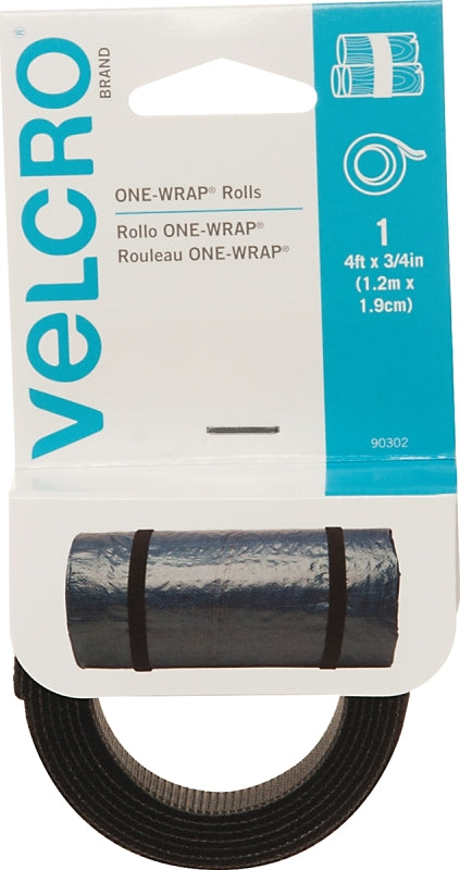 VELCRO Brand One Wrap 90302 Fastener, 3/4 in W, 48 in L, Velcro, Black, Pack of 6