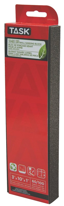 TASK Eco SP64290 Sanding Block, 10 in L, 3 in W, 60, 100 Grit, Fine, Medium